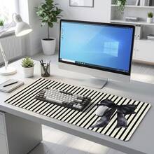 Extra Large Mouse Pad Desk Mat, Classic Black And White Stripes With Cute Watercolor Black Bow, Non-Slip Rubber Base Keyboard Mouse Pad, Fashionable Office Desk Decor For Women - View 5