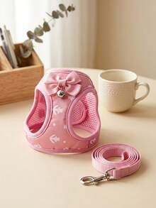 PETSIN 1 Set/2pcs Pink Anchor Pattern Pet Harness And Leash Set, Bow Bell Mesh Vest, Adjustable Anti-Pull For Small Dogs Cats - Multicolor - View 2