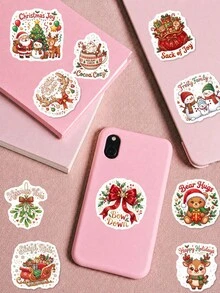 50Pcs PP Merry Christmas Stickers, Classic Happy Christmas Style, Including Santa Claus, Snowmen, Reindeer, Christmas Bears, Holiday English Slogans Elements, For Journal Collage, Skateboard, Tablet, Notebook, Storage Box, DIY Craft Decor - Multicolor - View 4