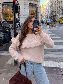 Women's Autumn/Winter New Elegant Pink Ruffle Knit Top, Suitable For Workplace Commute, Office Wear, Business Professional, Daily Casual Autumn - Pink - View 7
