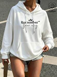 Ledig sweatshirt för dam med rund hals, svart långärmad sweatshirt med konstnärligt boktryck - Vitt - Visa 11