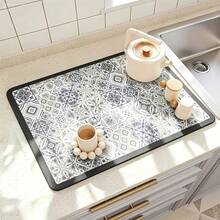 1pc Bohemian Print Washing Machine Dust Cover, Countertop Absorbent Mat, Quick-Drying Refrigerator Mat, Microwave Dust Cover, Soft Diatomaceous Earth Drainage Mat, Non-Slip Super Absorbent Wear-Resistant Dish Drying Mat - Multicolor - View 4