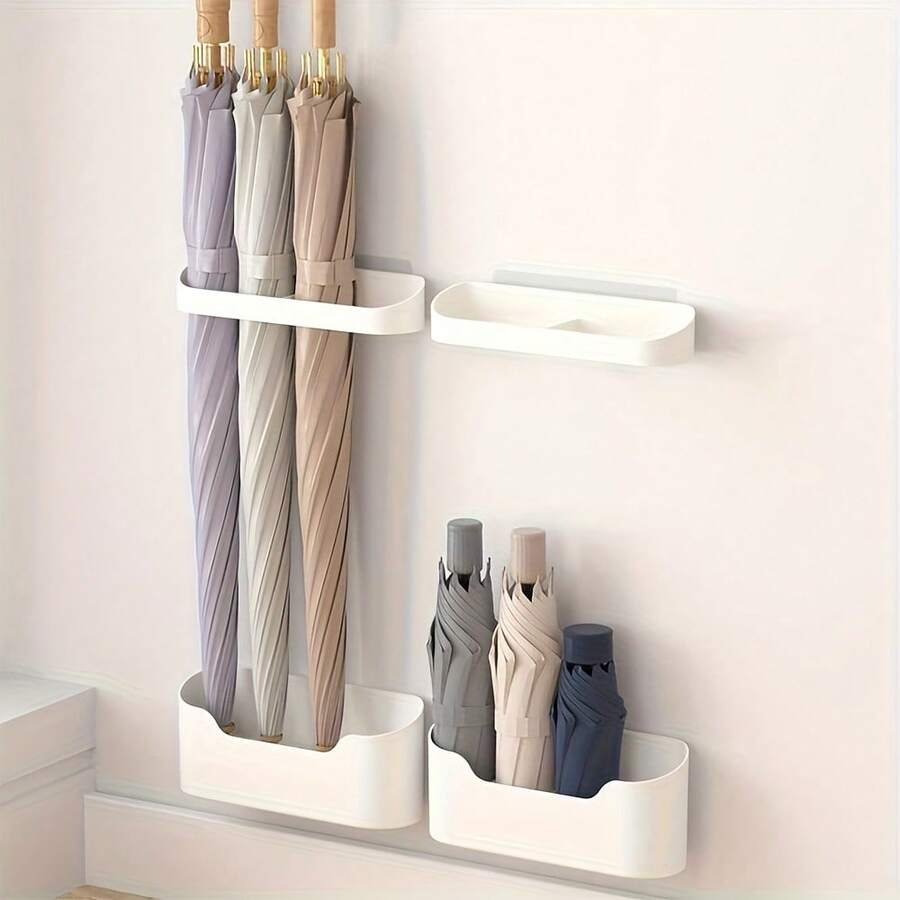 No-Drill Wall-Mounted Umbrella Holder With Drip Tray, Long Handle & Folding Umbrella Storage Rack, Suitable For Office And Home Entryway