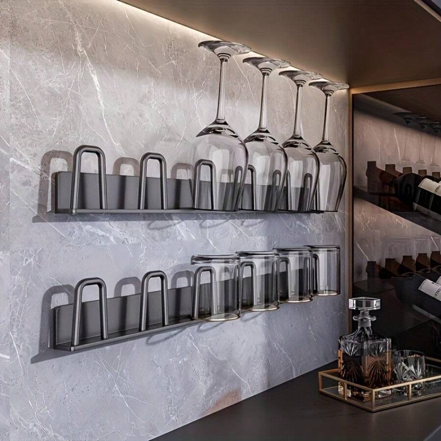 1pc Metal Hanging Cup Holder, Wine Glass And Mug Drying Rack, Polished Finish Glass Cup Rack, Suitable For Beer Glasses And Wine Glasses, Ideal Beer Accessory For Home Bar And Kitchen Countertop - Multicolor - View 1