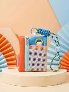 Color Block Mini Coin Purse With Phone Lanyard, Multifunctional Card Holder & Keychain Pendant, Portable Small Square Zipper Storage Bag, Suitable For Coins, Cards, Earphones And Daily Small Items, Cute Bag Charm Accessory,Travel Essential - Multicolor - View 13