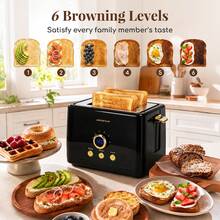 Aigostar 2 Slice Toaster With LED Digital Display & Extra Wide Slots, Black - UK Plug(220-240V) - View 3