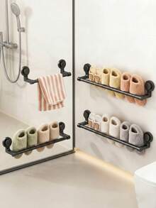 KOEMO Modern Bathroom Towel Rack, No-Drill Wall-Mounted Towel Holder, Vacuum Suction Cup Towel Rack, Handheld Towel Hook, Face Towel And Hand Towel Rack, Towel Bar, Strong Load-Bearing Capacity For Hanging Towels And Washcloths, Space-Saving Storage Rack, Home Kitchen Supplies, Bathroom Accessories, Easy Installation, Bathroom Storage And Organization. - Black - View 3