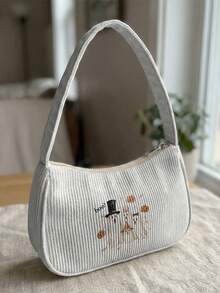 1pc Halloween Magic Kitten Print Corduroy Shoulder Bag, Underarm Bag, Large Capacity Storage, Zip Closure Y2K Baguette Handbag For Daily Travel Gift - Multicolor - View 13