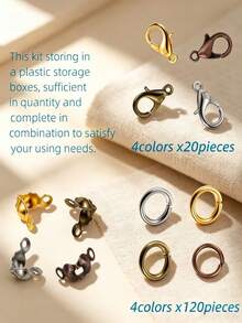 1 Box Approx. 720pcs Lobster Clasp, Includes 720pcs Jewelry Making Accessories, 80pcs Lobster Clasps, 160pcs Open Bead Caps, 480pcs Open Connector Rings Bead Tail Wire Knot Protector Clasps, Open Jump Ring Connectors, DIY Jewelry Making Accessories Set - 12-compartment Jewelry Accessory Storage Box - View 3