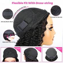 Kinky Curly Half Wig Human Hair Kinky Curly 180 Density Wear And Go Glueless Black Hair Wig 3 In 1 Seamless Flip Over With Drawstring Beginner Friendly Wig For Women - Natural Black - View 4