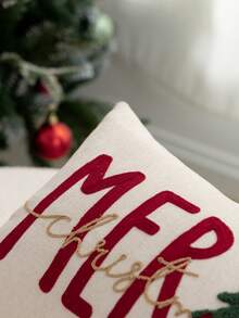 1件米色 MERRY 刺繡聖誕枕套,聖誕樹枕套,適合室內裝飾,聖誕裝飾,四季通用枕套,不含枕芯 - 米色 - 查看 9