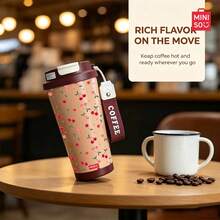 MINISO Water Cup, Coffee Cup, Simple And Elegant, 530ML Cute Cherry Pattern Coffee Cup With Straw, New Autumn/Winter Model; Valentine's Day Gift. - Coffee Brown - View 3