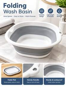 2pcs Foldable Wash Basin Set, Includes 1 Large Foldable Basin And 1 Adhesive Hook, Space-Saving Durable Plastic Portable Basin, Suitable For Home, Dorm, Camping, Modern Oval Multi-Functional Easy Storage Easy Cleaning, Autumn Back To School Dorm Essentials - Multicolor - View 3