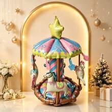 1pc Cartoon 3D Rotating Carousel Shaped Aluminum Foil Balloon, Suitable For Birthday Party Scene Decoration, Dessert Table Scene Decor Supplies - View 3