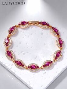 LADYCOCO 1PC Luxury Colorful Rhinestone Inlaid Bracelet Women's Jewelry Gift - Pink Diamond - View 2