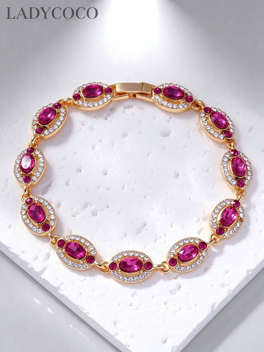 LADYCOCO 1PC Luxury Colorful Rhinestone Inlaid Bracelet Women's Jewelry Gift