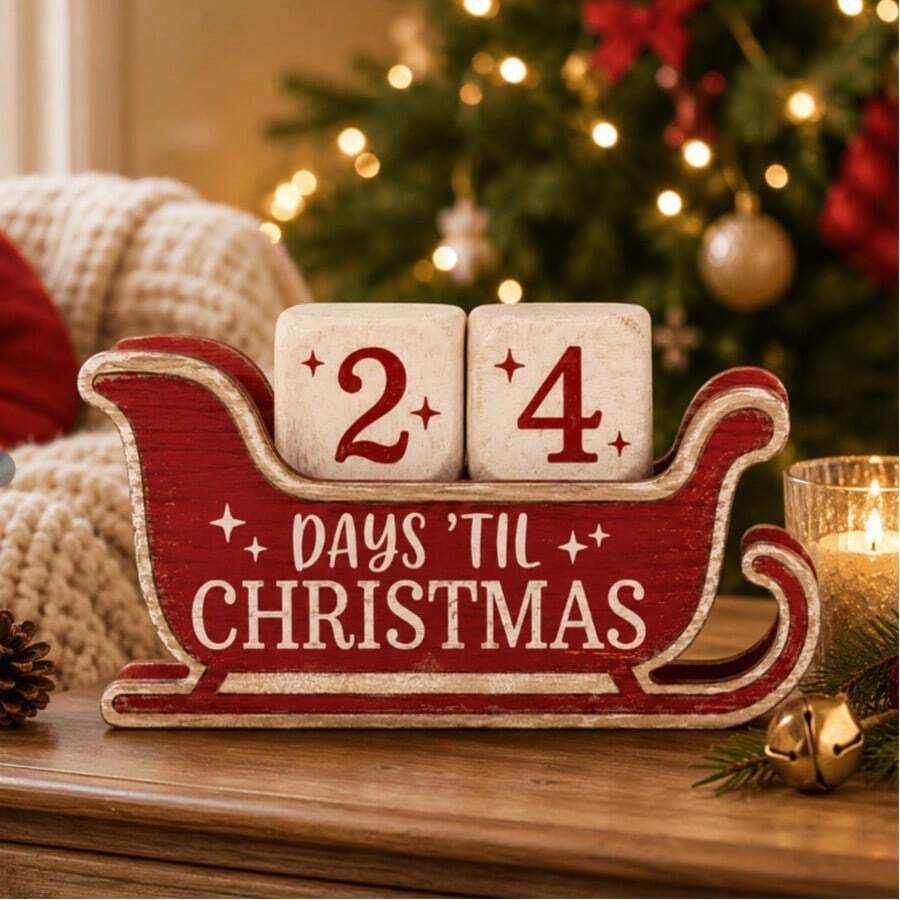 Cross-Border New Wooden Christmas Sleigh Calendar Sign Tabletop Decor For Dining Table Atmosphere Decoration - A - View 1
