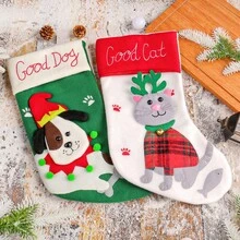 1pc Cute Cat & Dog Cartoon Christmas Stocking Ornament, Christmas Tree Decoration Small Gift Bag Hanging Decor - Multicolor - View 2