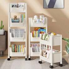 1pc Home Rolling Storage Rack, Multi-Layer Floor Standing Student Book Organizer, Movable Large Capacity Storage Shelf With Wheels, Versatile Utility Cart For Living Room Bedroom Dorm Office Classroom, Ideal Gift For Mom Dad Graduation - Multicolor - View 7