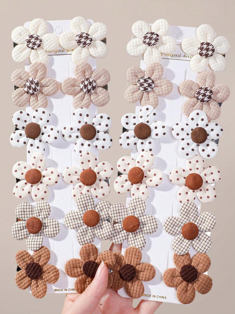 10 Peças Presilhas de Cabelo Florais Simples Marrons para Meninas ...