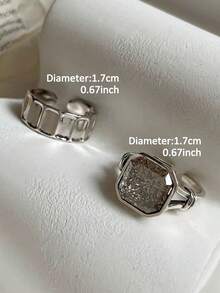 2pcs Fashion Casual Geometric Copper Alloy Open Ring Set Suitable For Women's Daily, Party, Commute Wear - Silver - View 4