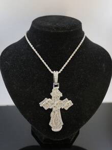 European & American Hip Hop Cross Pendant Cuban Chain Men's Necklace, Full Rhinestone Sparkling Personalized Street Style Rap Party Collarbone Chain Fashion Jewelry - Cross Pendant Necklace - View 9