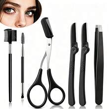 6pcs Tweezers Set, Eyebrow Grooming Kit, Eyebrow Tool Set, Includes Razor, Brush, Scissors, Tweezers, Suitable For Men And Women, Eyelash, Eyebrow, Facial Care - Beauty Tools - View 1