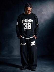 SU ER Men's Summer Crew Neck Casual Long Sleeve T-Shirt And Casual Pants Set - Black - View 2