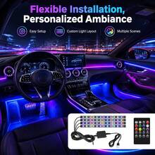 1-2pcs Car RGB 7-Color Decorative Ambient Light, LED Color Changing, Music Sync Interior Lighting Kit, USB Powered, Suitable For Car/Truck/SUV/Home/Internet Cafe/Entertainment Room And More, Halloween/Christmas Decoration - A - View 1