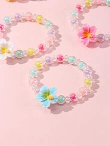 6pcs Kids Jewelry Cute Flower Pendant Colorful Beaded Bracelet Set, Suitable For Girls Accessories Daily Holiday Birthday Party Wear, Random Colors - Multicolor - View 5