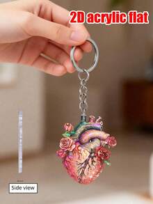 2D Flat Acrylic Pendant With Rose Floral Pattern, Keychain With Artery Pattern. Fashionable Bag Charm, Cardiologist Gift, Nurse Medical Student Gift, Car Keychain, Birthday Gift, Holiday Party Gift, Medical Student Graduation Souvenir, First Aid Training Completion Gift - Multicolor - View 1