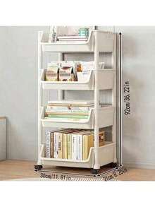 1pc Home Rolling Storage Rack, Multi-Layer Floor Standing Student Book Organizer, Movable Large Capacity Storage Shelf With Wheels, Versatile Utility Cart For Living Room Bedroom Dorm Office Classroom, Ideal Gift For Mom Dad Graduation - Multicolor - View 5
