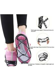 Cubiertas de zapatos de escalada con resorte de TPE, crampones redondos antideslizantes para hielo y nieve, para montañismo al aire libre, color negro - Multicolor - Ver 8
