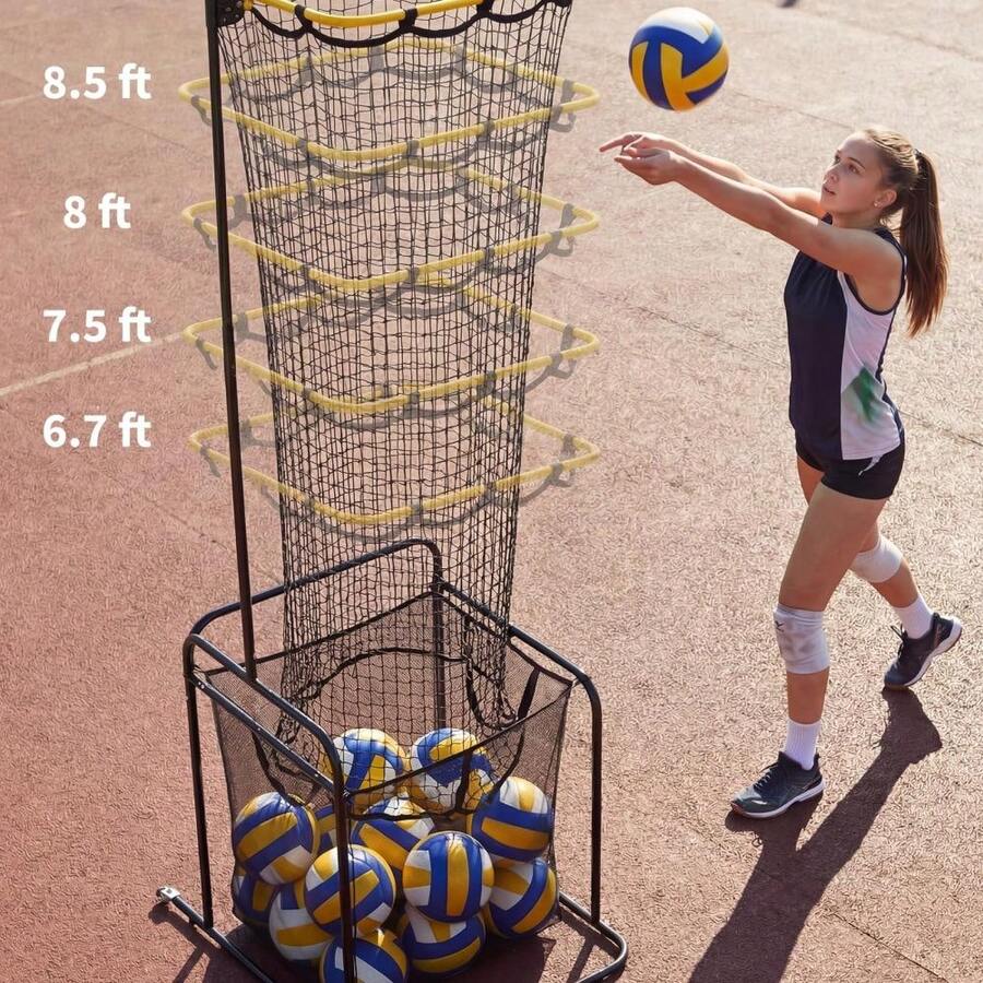 Adjustable Volleyball Setter Training Net – 5 Angles, Multiple Height Settings (6.7–9 Ft) – Portable Volleyball Training Equipment – Lockable Wheels – Quick Assembly – Indoor/Outdoor Use - Yellow - View 1