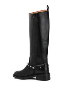 High Smooth Faux Leather Riding Boots With Metal Bit – Timeless Equestrian Chic - Black - View 4