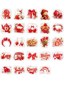 50Pcs Aesthetic Strawberry Stickers, Cute Strawberry Cow, Love Letter & Ribbon Decals, PVC Waterproof Self-Adhesive Stickers For Notebook, Phone Case & Gift Box Decor,Valentine's Day Stickers - Multicolor - View 7