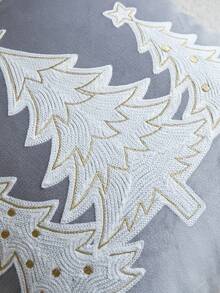 1pc Christmas Tree Embroidered Pillow Case, Christmas Star Pillow Case, Suitable For Indoor Decoration, Christmas Decoration, All-Season Pillow Case, Without Insert - Grey - View 5