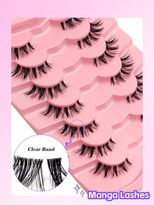 7 Pairs Manga Lashes - Half Strip , Clear Band, Faux Mink Lashes, Easy To Wear And Reusable,For Cosplay Natural Doll Eye Look For Halloween & Parties & Music Festival & Seaside.Manhua Lashes,Cosplay Lashes - Black - View 5