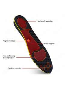 1 Pair Magnetic Arch Support Height Increasing Insoles, 2-4cm Invisible Massage Height Lift Full Length Shoe Pads For Men And Women, Suitable For Short People - Black - View 3