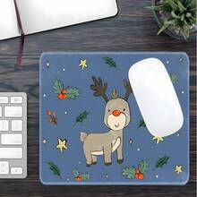 1pc Blue Cute Reindeer Christmas Extra Large Extended Mouse Pad, With Holly And Star Print, Non-Slip Rubber Bottom, Stitched Soft Cloth Keyboard Desk Mat, Suitable For Gaming, Office Decor And Christmas Gift - View 8