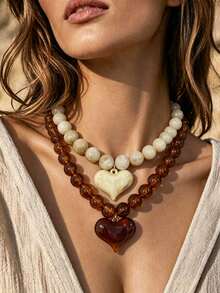 1 pieza Collar de cuentas bohemio con patrón de mármol exagerado, grueso y apilable, adecuado para vacaciones - Collar degradado multicolor vintage - Ver 20