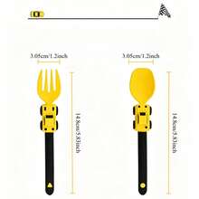 Toddler Construction Theme Tableware - Toddler Fork & Spoon - Children's Spoon & Fork Set - Suitable For Children - Baby Tableware, Portable Tableware Set, Suitable For 1-5 Years Old Toddlers - Blue - View 5