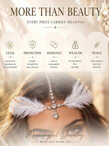 1pc Feather Decor Rhinestone Inlaid Hair Chain, Suitable For Women's Evening Party, Party Outfit Accessory, Stage Performance Head Chain - Silver - View 7