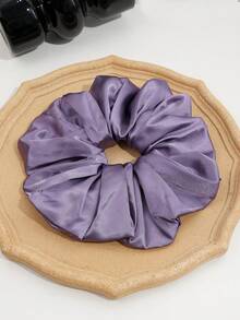 1pc Purple Extra Large Ruched Solid Color Satin Elastic Scrunchie, Soft Versatile Hair Accessory For Daily Wear - Multicolor - View 6