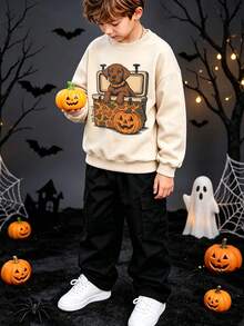 Kostum Halloween Anak Laki-Laki, Termasuk Kaos Lengan Panjang Berkerah Bulat Bermotif Anak Anjing dan Celana Kargo, Set Kasual Lembut dan Nyaman - MultiWarna - View 2