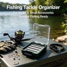 1pc Small Fly Hook Storage Box, Portable Fishing Tackle Organizer With Transparent Lid And Hanging Rope. Transparent Visible Lid Allows Quick Access To Internal Accessories Without Opening. Black And Green Compact Box Body With Secure Snap Closure And Portable Hanging Rope, Convenient For Outdoor Fishing, Suitable For Storing Fish Hooks, Swivels And Other Small Fishing Tackle Accessories. - Green - View 7