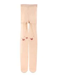 1pc Women's Nude-Skin Red Butterfly Print Tights, Fashion Pattern Slim Fit Stockings - Apricot - View 4