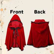 2pcs/Set Kostum Tema Pesta Liburan Little Red Riding Hood Dewasa Jubah Berkerudung Merah dan Sarung Tangan Hitam, Jubah Pendek Berhiaskan Renda Natal Warna Polos Poliester - MultiWarna - View 8