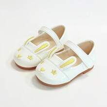 Girls Baby White Shiny Mary Jane Flat Shoes With Embroidered Rabbit ...