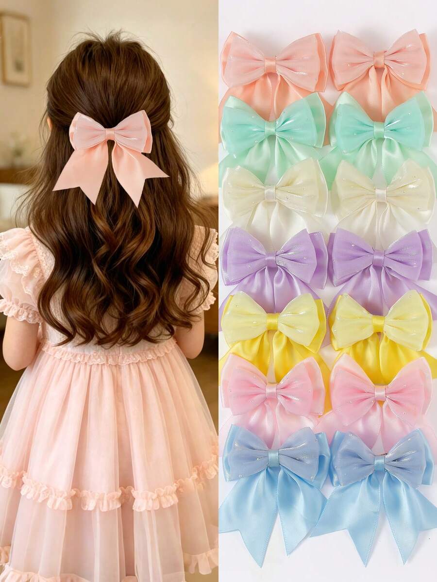 6pcs Random Candy Color 3D Bow Hairpins, Collegiate Style Solid Color Swallow Tail Side Clip Bangs Clip, Cute Girl Daily & Party Hair Accessories